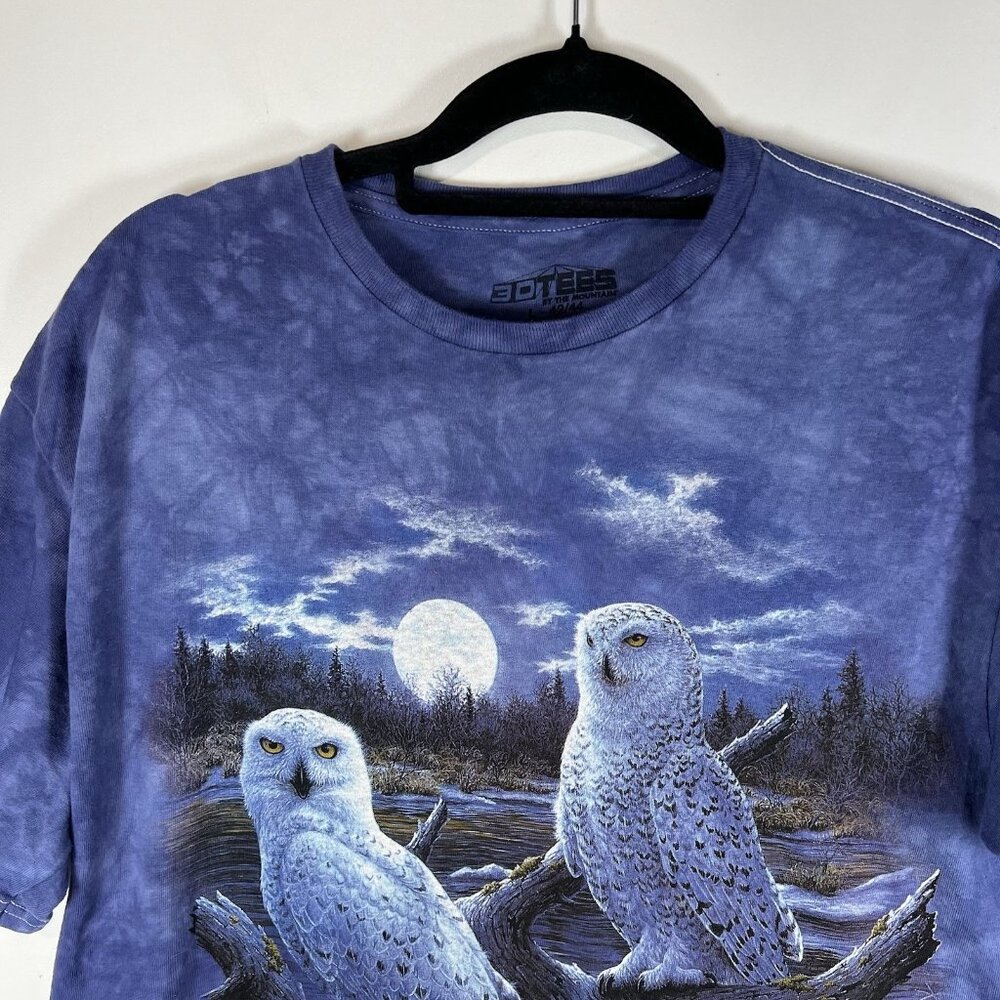 The Mountain T Shirt Men L Owls Forest Moon Print Wilderness‎ Blue Tie Dye VTG - Picture 2 of 6